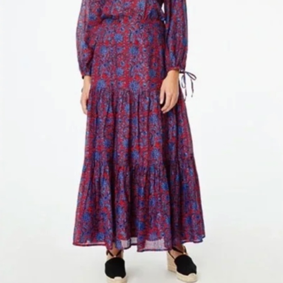 Roller Rabbit Lorien Carlisa Maxi Tier Skirt Red Blue Floral Size Small - Picture 1 of 7